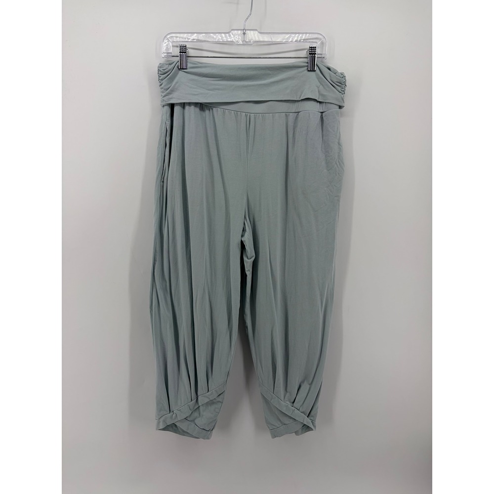 AnyBody Womens Medium Light Blue Crop Joggers Tulip Hem Foldover Waist